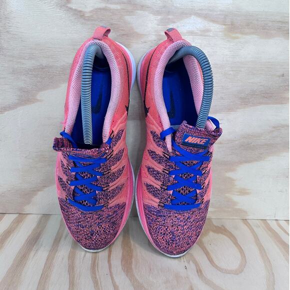 Nike -Flyknit Lunar 2 Bright Mango -Running -Pink/Blue -Women's - 7 - 620658-800 - Picture 7 of 9